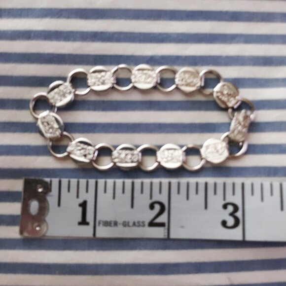 Sarah Coventry Vintage Linked Bracelet Silver Tone Etched Textured Design - Picture 5 of 6